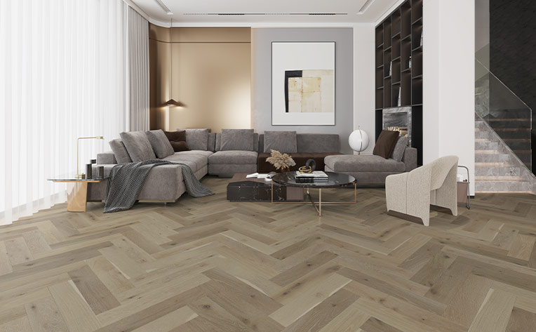 beach house patterned flooring with couch